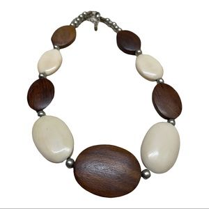 24 HRS SALE ONLY Statement Wood Necklace Brown/Cream Handmade